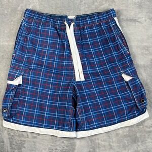 Duck Head Board Swim Trunks Mens XL Blue Plaid Cargo Pockets Board Shorts